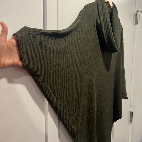 Heimious Knit Top Olive Green Large Dolman Sleeves Cowlneck Ribbed Oversized USA - Picture 7 of 8